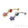 TROPICAL FLOWER CZ DANGLE 316L SURGICAL STEEL NAVEL RING